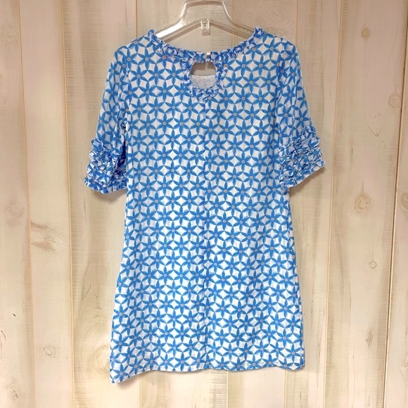 Lilly Pulitzer Dasha Coastal Blue Star Fruit Silk Ruffle Sheath Dress Sz 2 - Picture 3 of 8